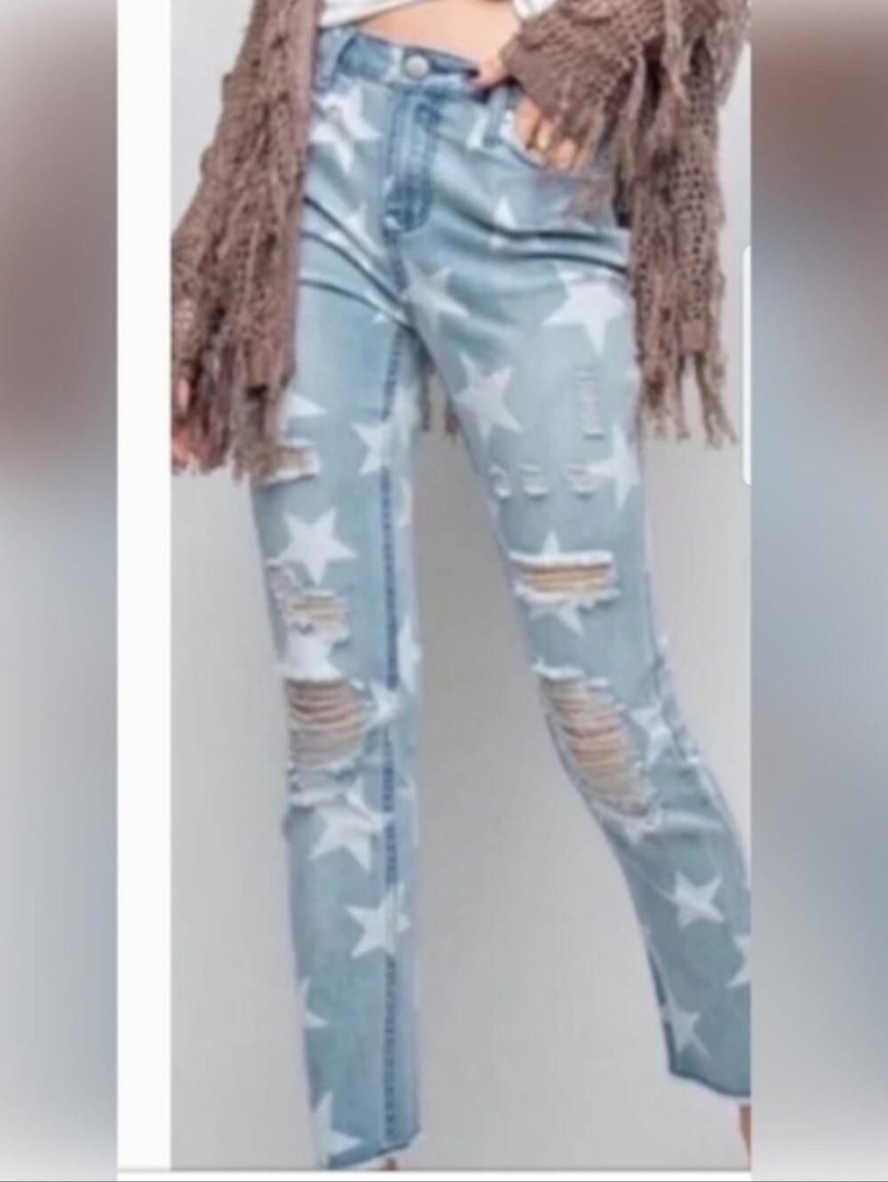 Easel distressed Star Jeans  Small bnwt Summer 4th Of July Boho Western Raw Hem